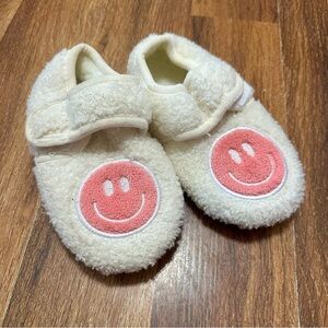 Cream Baby Booties with Pink Smiley Face